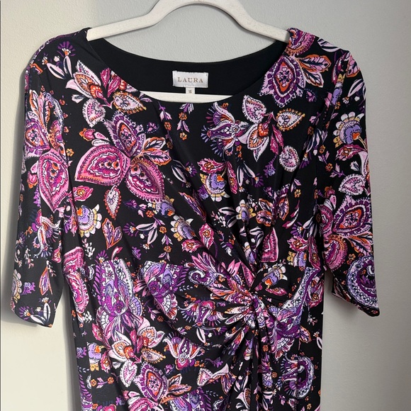 Elegant Black and Purple Paisley Midi Dress - Picture 2 of 6